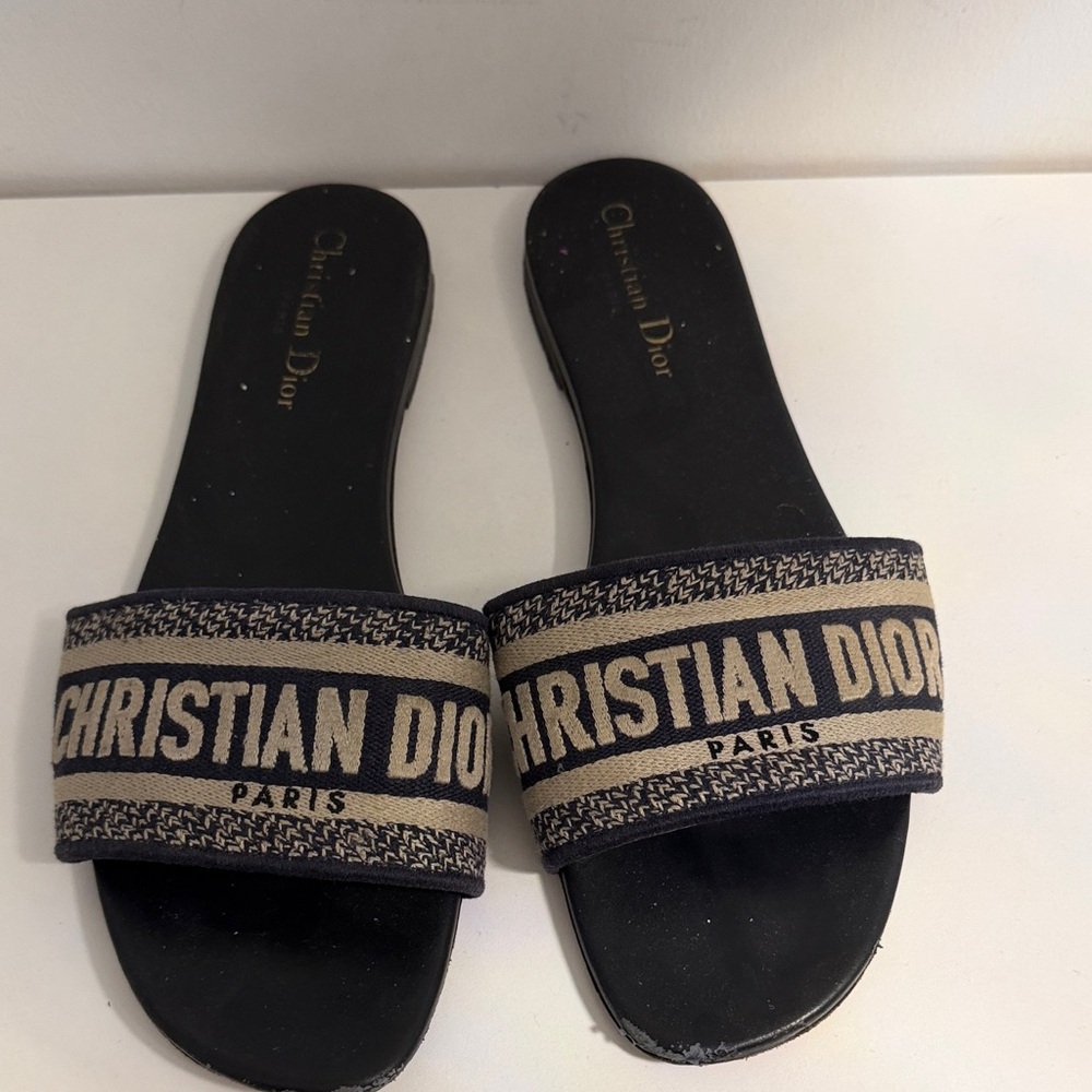 Dior Black and Tan Logo Slides